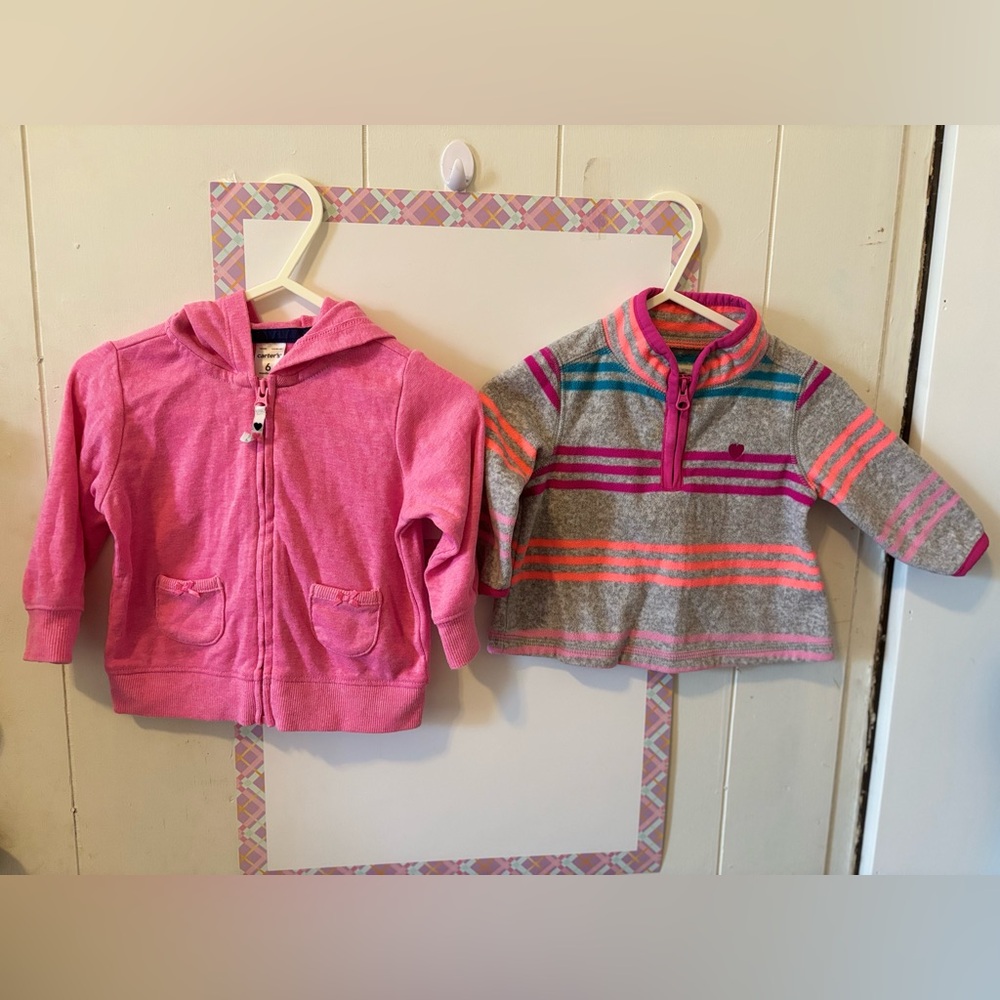 Bundled (2pcs) - Carter's Pink Hoodie and Oshkosh Gray Striped Pullover